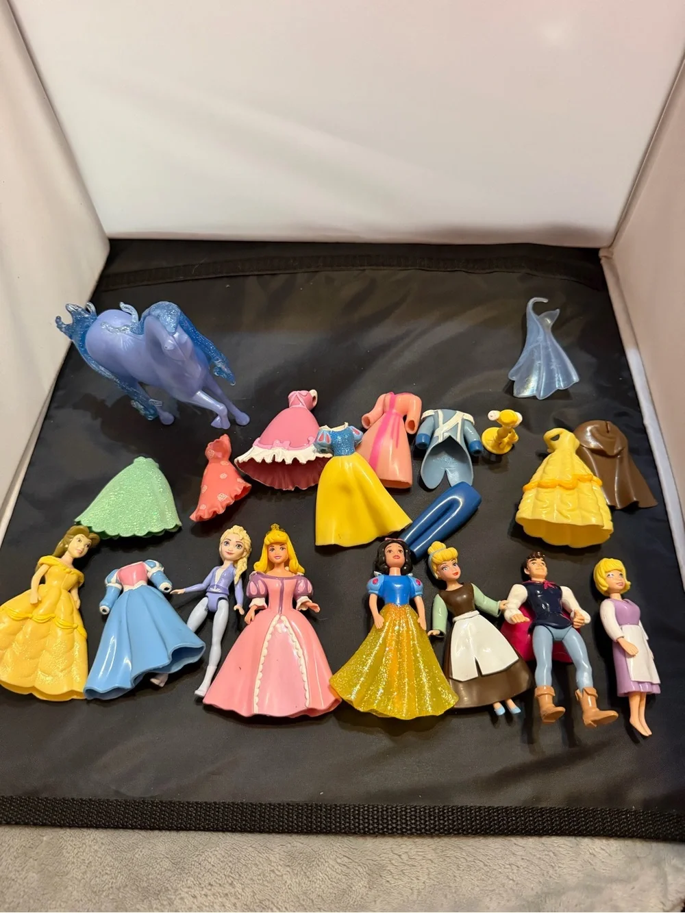 Disney Princess Polly Pocket Mini Doll Lot Rubber Dresses Horse Elsa Belle